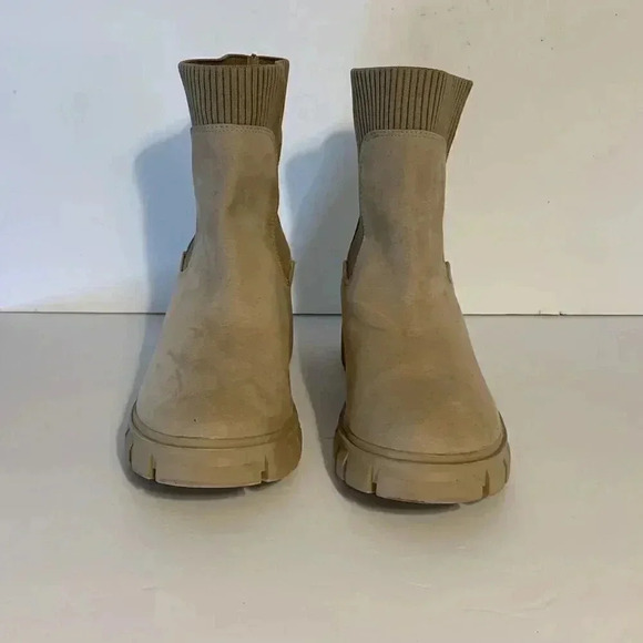 Women’s Sincerely Jules Ashville Tan Boots Knit Stretch Faux Suede Size 10‎ - Picture 4 of 7